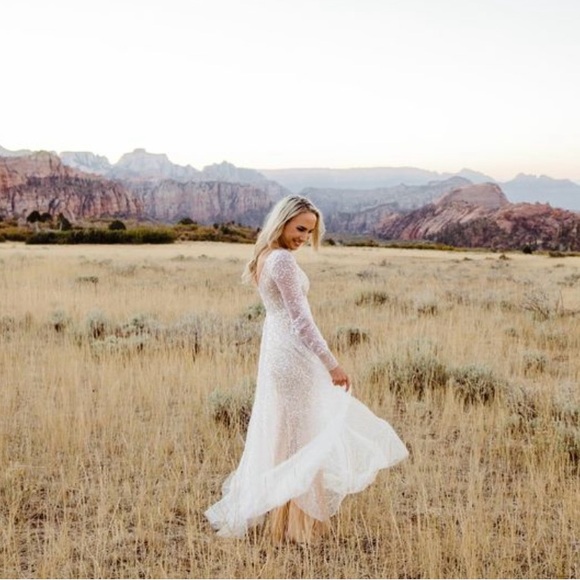 Anna Campbell Wedding Dress - Sydney Long Sleeve Sequin Evening Gown - Picture 3 of 13